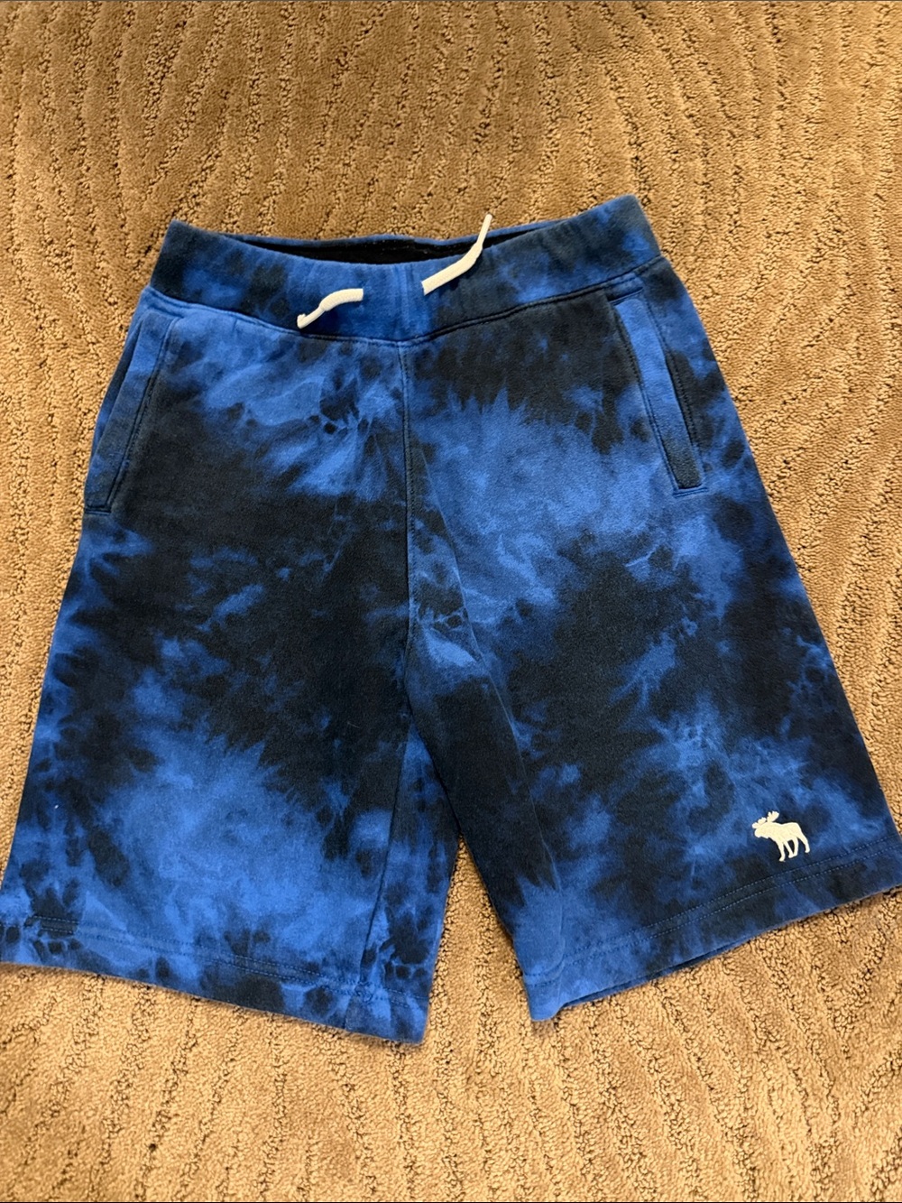 Boys Abercrombie Blue Tie-Dye Fleece Shorts with Logo